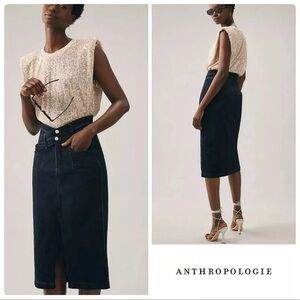 Anthropologie Pilcro Double-Waist Denim Midi Skirt Size 6